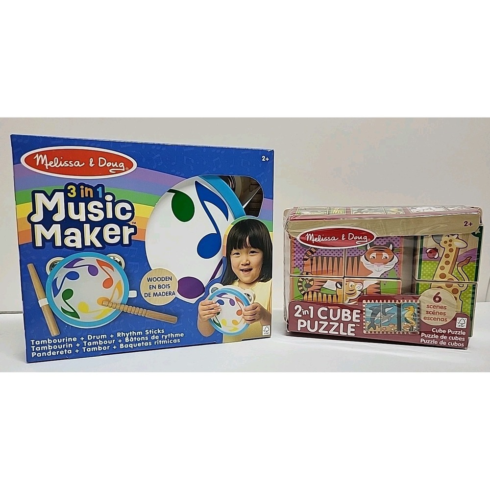 Melissa & Doug 3 in 1 Music Maker & 2 in 1 Cube Puzzle NEW